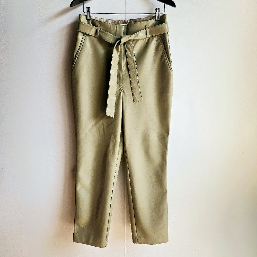 Aritzia Babaton Belted Vegan Leather High-Rise Ankle Pants in Women's 10